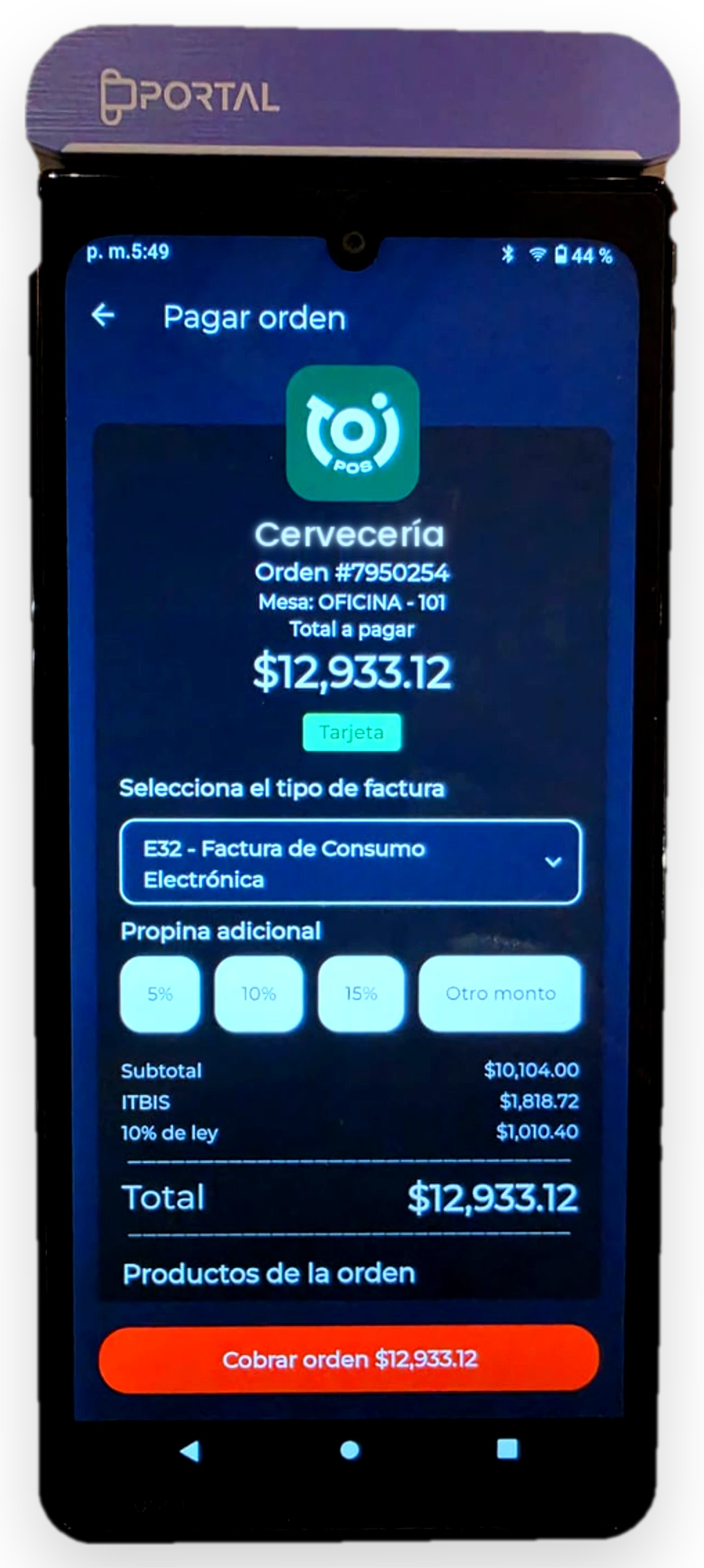 TOI POS cobrando en la terminal Verifone de Portal